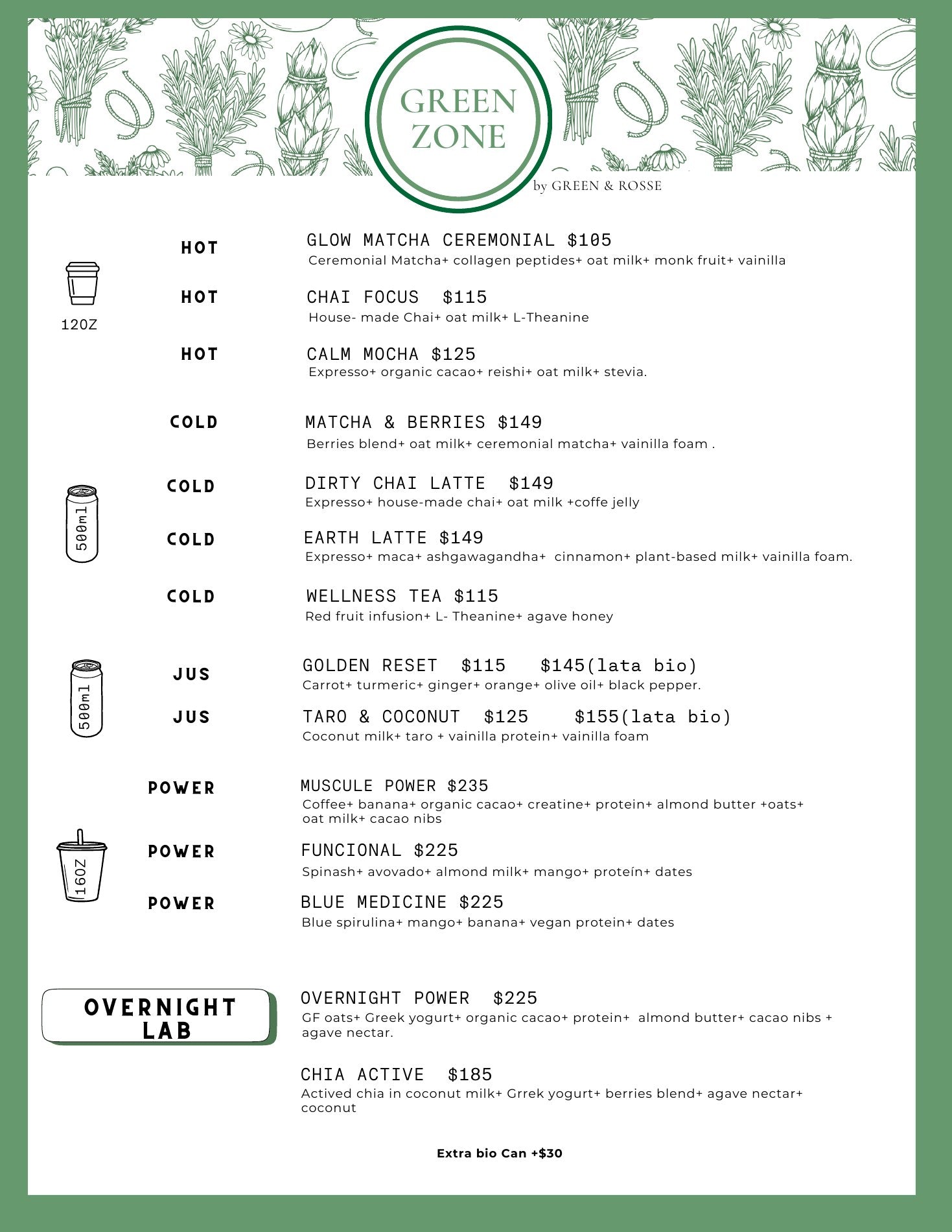 Menú Green Zone — English